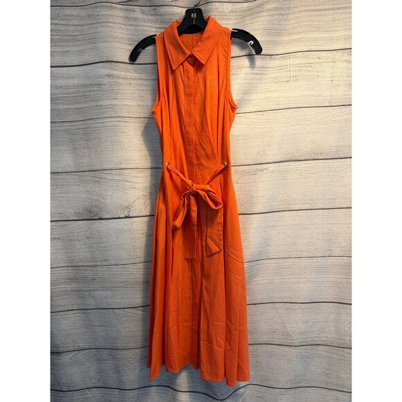 NWT Donna Karan Linen Blend Sleeveless Midi Shirt Dress Size 4 - Picture 1 of 3